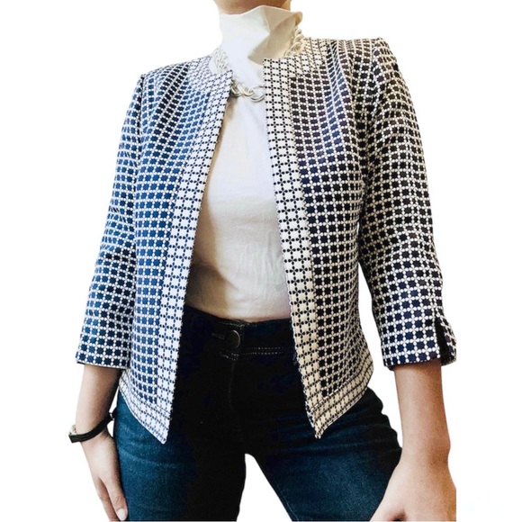 ★ NWT Laundry by Shelli Segal Structured Open Blazer - Navy Blue/White ★ - Picture 6 of 16